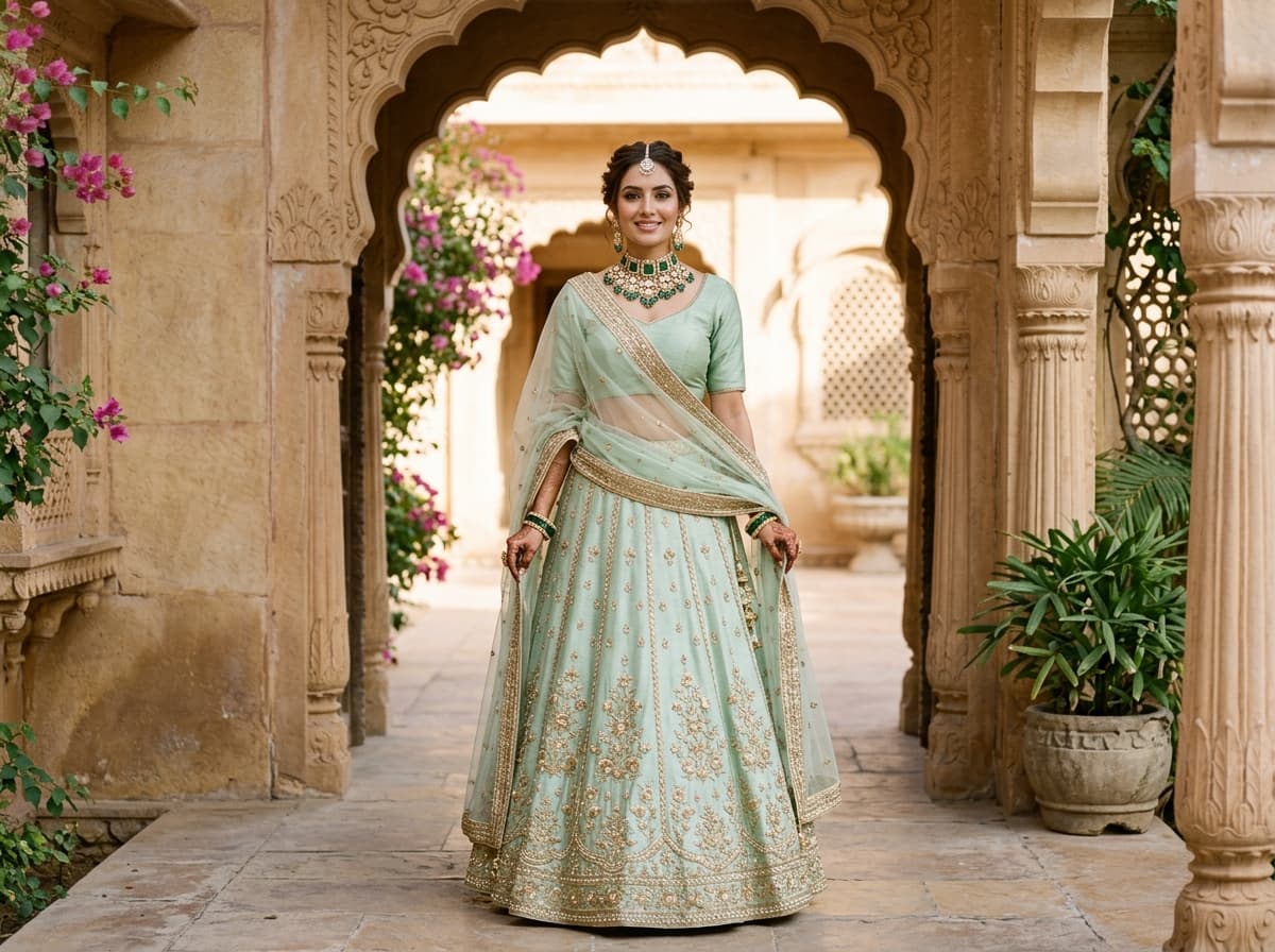 Shop the Lookbook - Kundan Emerald Lehenga Jewelry